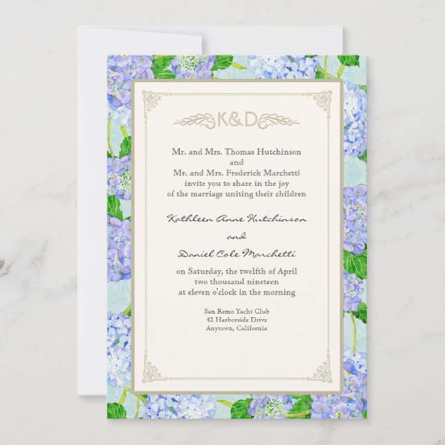 Blue Hydrangea Lace Floral Formal Elegant Weddings Invitation (Front)