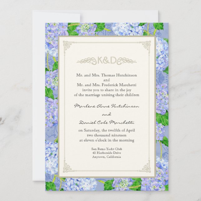 Blue Hydrangea Lace Floral Formal Elegant Weddings Invitation (Front)