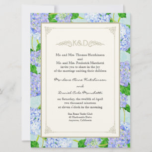 Blue Hydrangea Lace Floral Formal Elegant Weddings Invitation