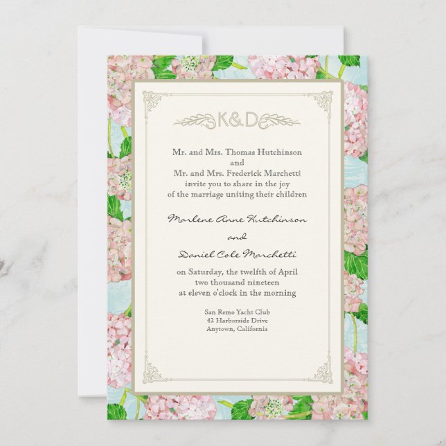 Blue Hydrangea Lace Floral Formal Elegant Weddings Invitation (Front)