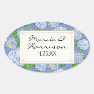Blue Hydrangea Lace Floral Formal Elegant Weddings Oval Sticker
