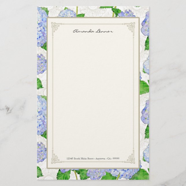 Blue Hydrangea Lace Floral Formal Elegant Weddings Stationery (Front)