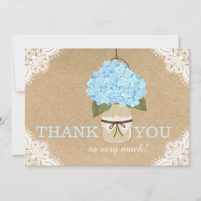 Blue Hydrangea Lace Kraft Modern Rustic Thank You (Front)