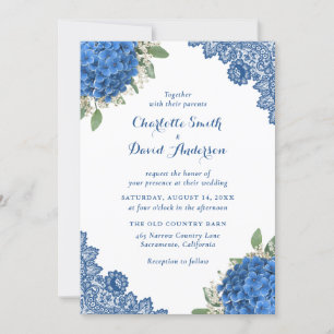 Blue Hydrangea Lace Wedding Invitations