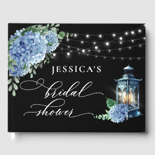 Blue Hydrangea Lantern Black Boho Bridal Shower Guest Book