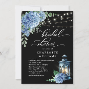 Blue Hydrangea Lantern Black Boho Bridal Shower Invitation