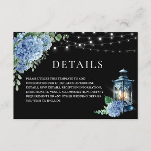 Blue Hydrangea Lantern Black Boho Wedding Details Enclosure Card