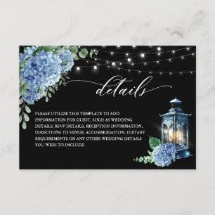 Blue Hydrangea Lantern Black Boho Wedding Details Enclosure Card