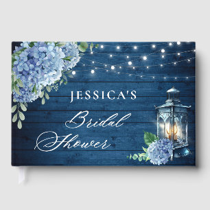 Blue Hydrangea Lantern Navy Wood Bridal Shower Guest Book