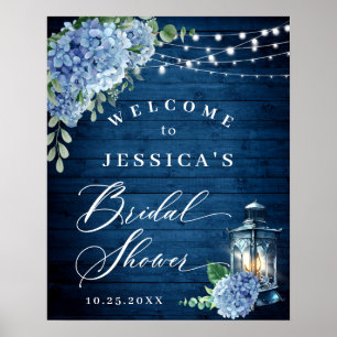 Blue Hydrangea Lantern Wood Boho Bridal Shower Poster
