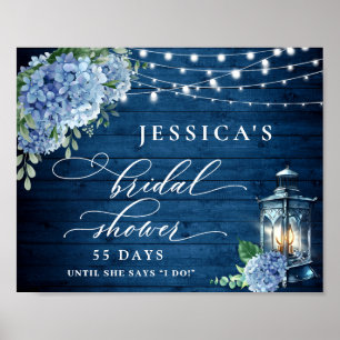 Blue Hydrangea Lantern Wood Boho Bridal Shower Poster