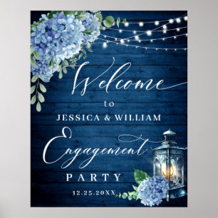 Blue Hydrangea Lantern Wood Boho ENGAGEMENT PARTY Poster