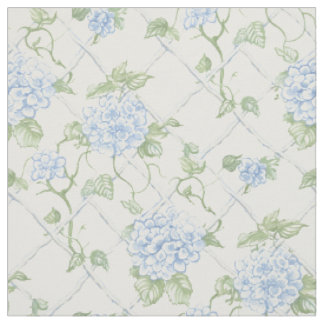 Blue Hydrangea Lattice Floral Pattern Fabric