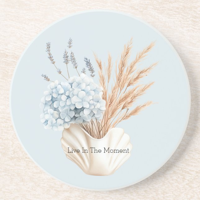Blue Hydrangea Lavender Flowers in Vase Coaster (Front)