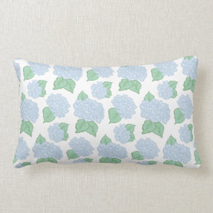 Blue hydrangea lumbar throw pillow