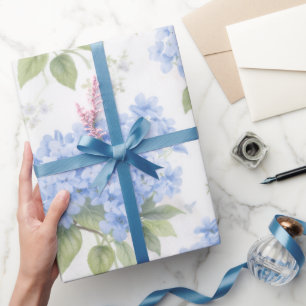 Blue Hydrangea Luxe Floral Wrapping Paper