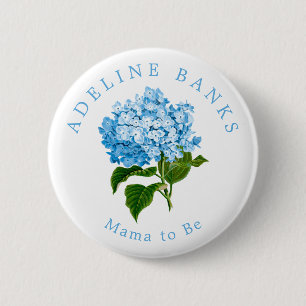 Blue Hydrangea Mama to Be Baby Shower 2 Inch Round Button