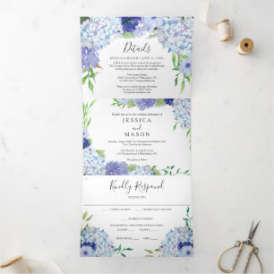 Blue Hydrangea Mariage Invitations Tri-Fold
