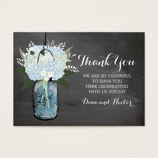 Blue Hydrangea Mason Jar Chalkboard | Favour Tag (Front)