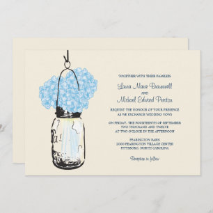 Blue Hydrangea Mason Jar Wedding Invitation