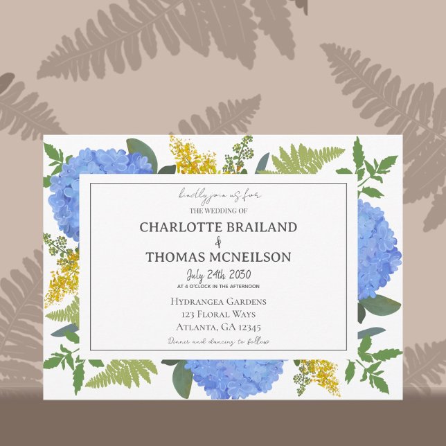 Blue Hydrangea Modern Artistic Floral Wedding Invitation (Creator Uploaded)