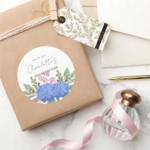 Blue Hydrangea Modern Floral Bridal Shower Classic Round Sticker