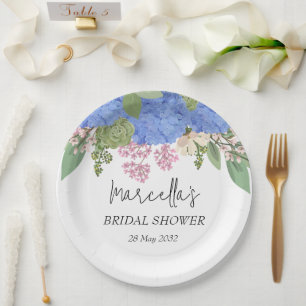 Blue Hydrangea Modern Floral Bridal Shower Napkin Paper Plate