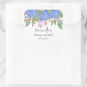 Blue Hydrangea Modern  Floral Bridal Shower Napkin Square Sticker
