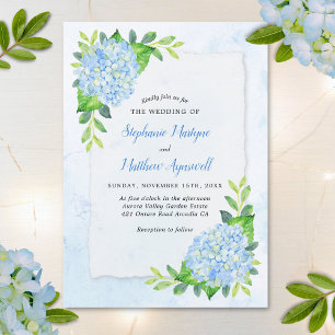 Blue Hydrangea Modern Watercolor Floral Wedding Invitation
