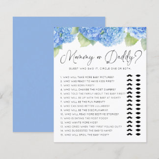 Blue Hydrangea Mommy or Daddy Baby Shower Games