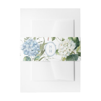 Blue Hydrangea Monogram Wedding Invitation Belly Band