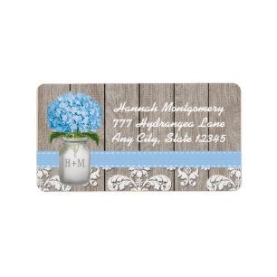 Blue Hydrangea Monogrammed Mason Jar Label