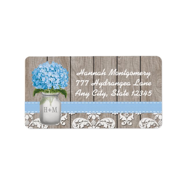 Blue Hydrangea Monogrammed Mason Jar Label (Front)