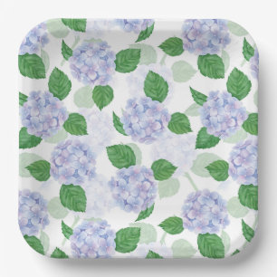 Blue Hydrangea Paper Plates, Botanical Floral Plate