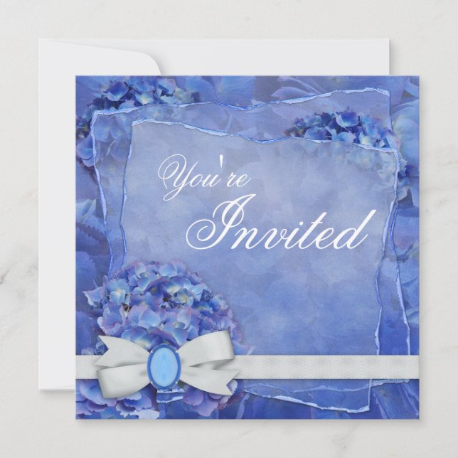 Blue Hydrangea Party Invitation Template (Front)
