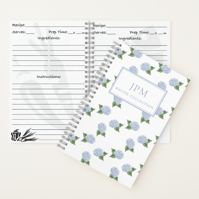 Blue Hydrangea Pattern Small Cookbook-Personalized Notebook (Inside)