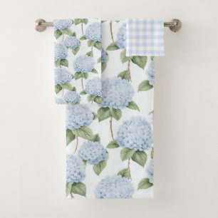 Blue Hydrangea Pattern Watercolor Floral Botanical Bath Towel Set