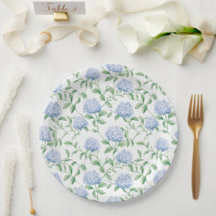 Blue Hydrangea Pattern Watercolor Floral Botanical Paper Plate