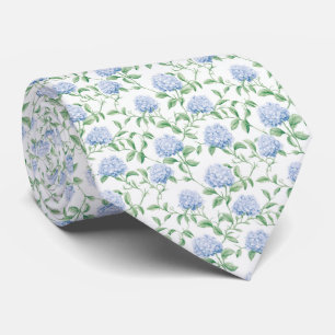 Blue Hydrangea Pattern Watercolor Floral Botanical Tie