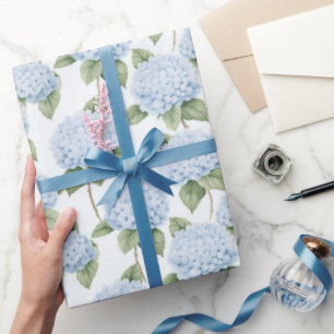 Blue Hydrangea Pattern Watercolor Floral Botanical Wrapping Paper