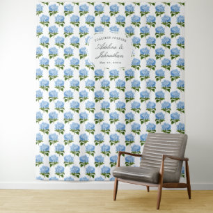 Blue Hydrangea Patterned Wedding Backdrop Tapestry
