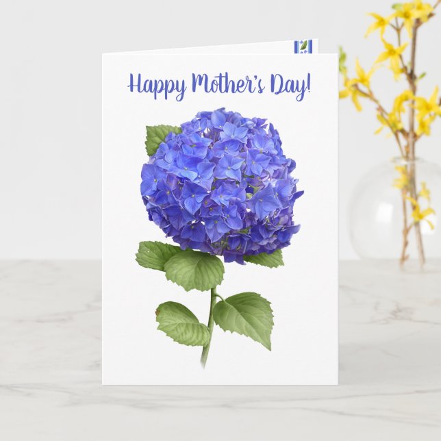Blue Hydrangea Personalized Floral Mother's Day Card (Yellow Flower)