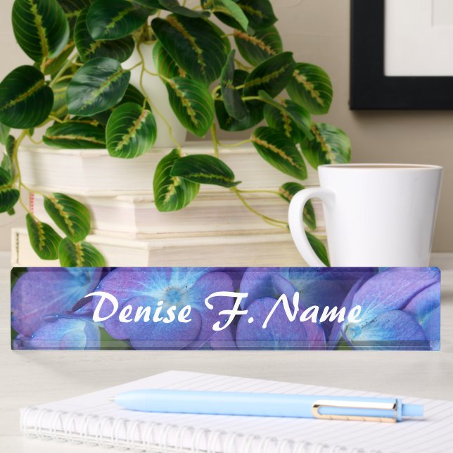 Blue Hydrangea Personalized Floral Nameplate