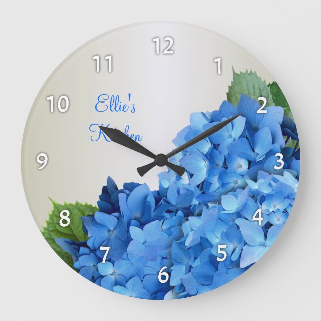 Blue Hydrangea Personalized Numbered Wall Clock (Front)