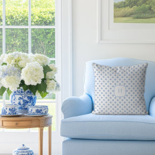 Blue Hydrangea Petal Monogram   Throw Pillow