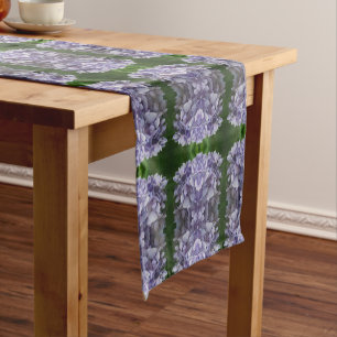 Blue Hydrangea Petals Abstract Floral      Short Table Runner