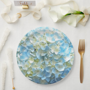 Blue Hydrangea Petals Floral Paper Plate