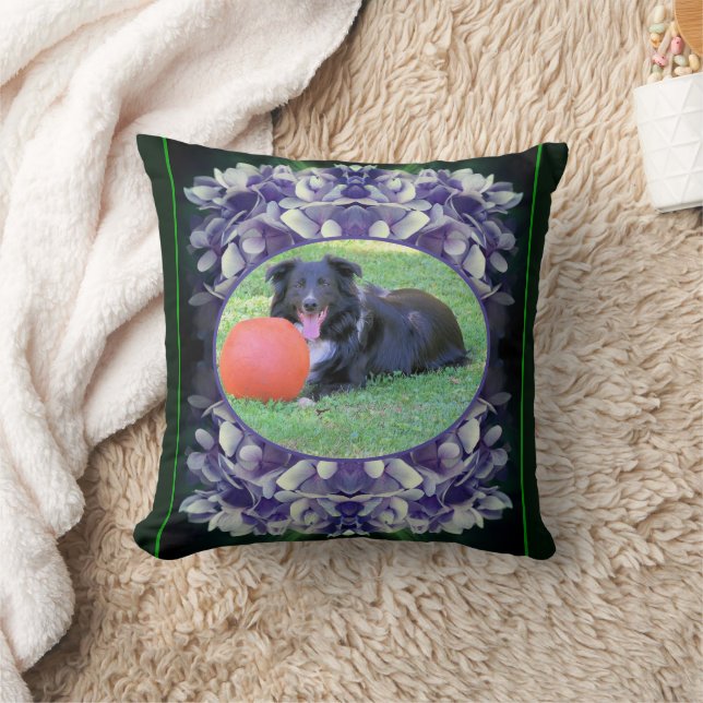 Blue Hydrangea Petals Frame Create Your Own Photo Throw Pillow (Blanket)