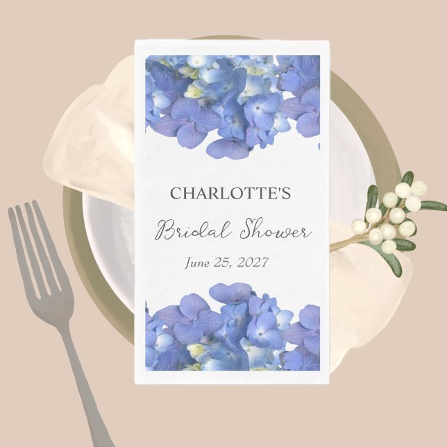 Blue Hydrangea Petals Personalized Bridal Shower Napkin (Creator Uploaded)