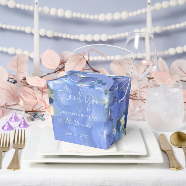 Blue Hydrangea Petals Wedding Personalized Names Favor Box (Wedding)
